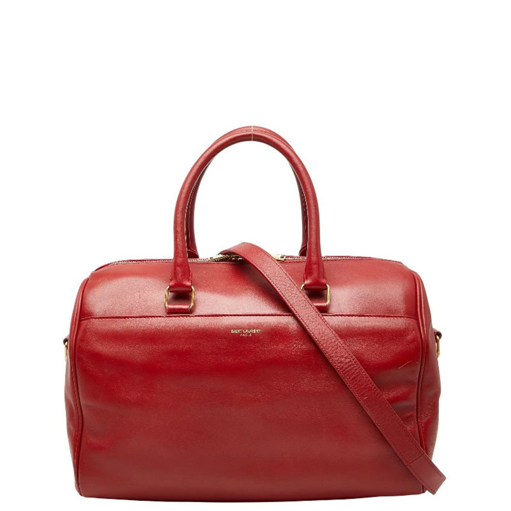 Saint Laurent Duffle 2way Shoulder Bag Red Leather
